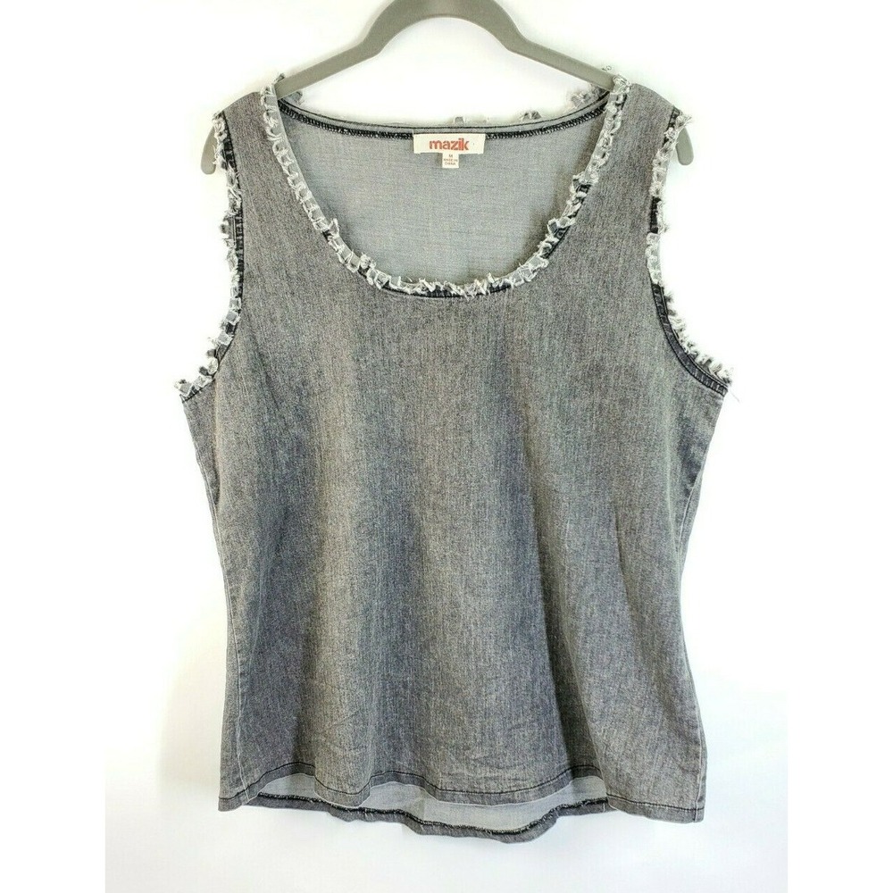 Mazik Shirt Women's Medium Gray Raw Hem Stonewash Denim Sleeveless Top